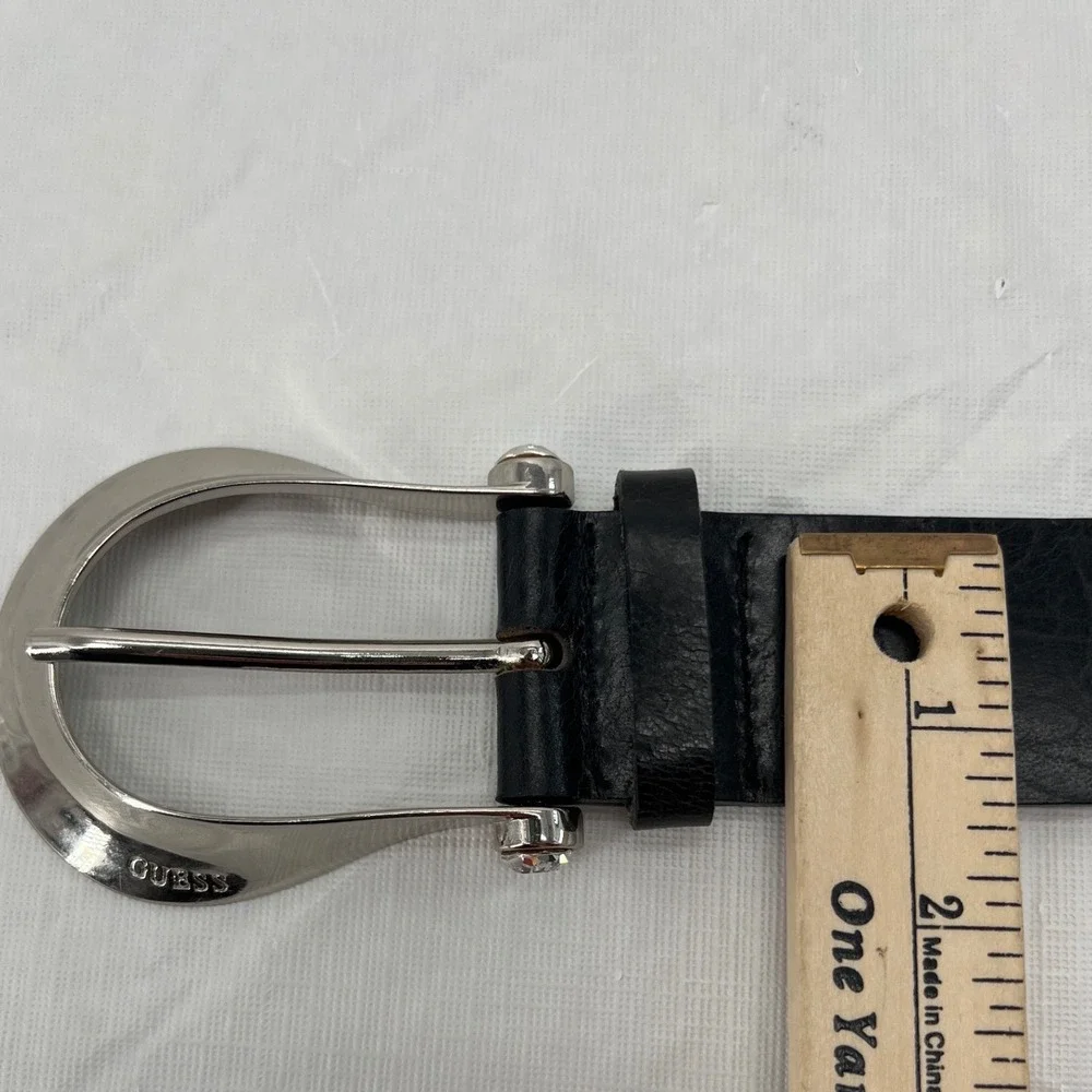 Guess Black Genuine Leather Belt Silver Horseshoe Buckle XL 1951033 Mens Womens